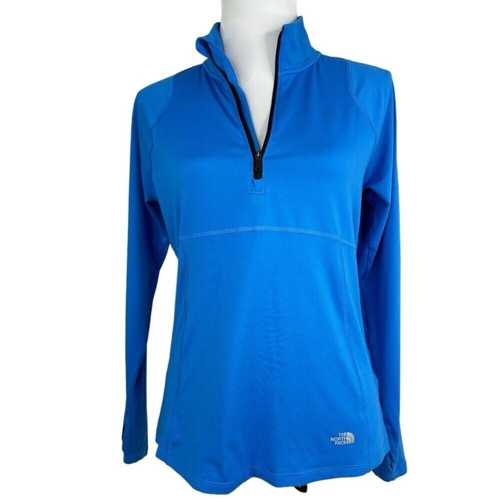 The North Face Womens Blue Quarter Zip Pullover Thumbhole Running Top Medium‎